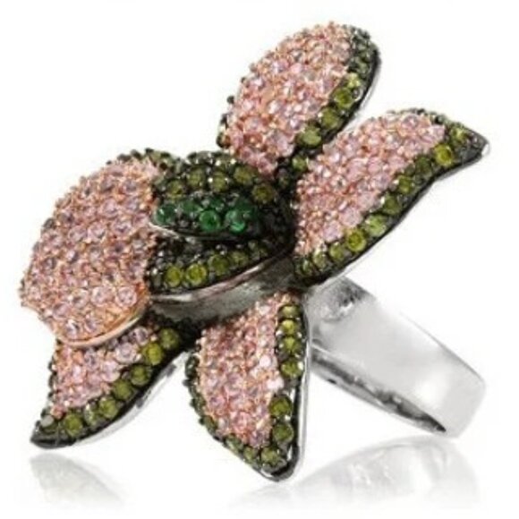 Beautiful Bling Jewelry Orchid Ring Pink Pave Crystals Size 7 - Picture 3 of 10